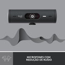 Webcam Full HD Logitech Brio 500, Câmera para PC com Microfones Duplos, Privacidade Integrada, RightLight 4 e Enquadramento Automático - Grafite