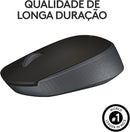 Mouse sem fio Logitech M170 com Design Ambidestro Compacto, Conexão USB e Pilha Inclusa - Preto