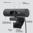 Webcam Full HD Logitech Brio 500, Câmera para PC com Microfones Duplos, Privacidade Integrada, RightLight 4 e Enquadramento Automático - Grafite